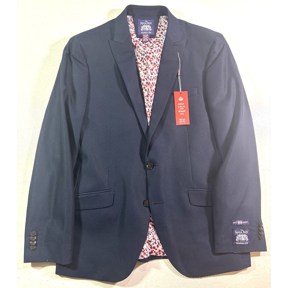 NEW mens navy blue Savile Row hopsack blazer jacket sport‎ suit coat stretch 40R